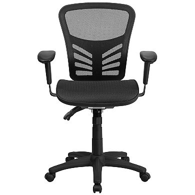 Emma and Oliver Mid-Back Transparent Black Mesh Multifunction Ergonomic Office Chair - Arms