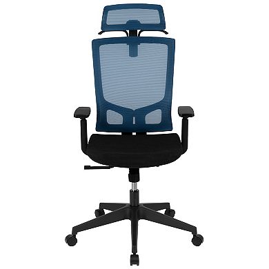 Emma and Oliver Ergonomic Gray/Black Mesh Office Chair-Synchro, Pivot Headrest, Adjustable Arms