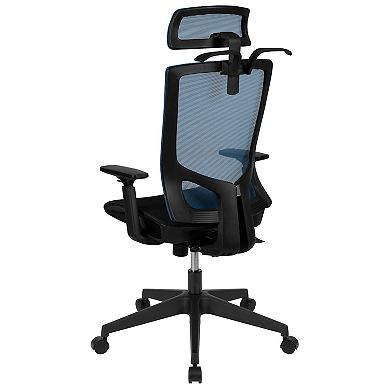 Emma and Oliver Ergonomic Gray/Black Mesh Office Chair-Synchro, Pivot Headrest, Adjustable Arms