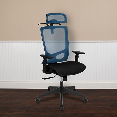 Emma and Oliver Ergonomic Gray/Black Mesh Office Chair-Synchro, Pivot Headrest, Adjustable Arms