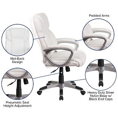 Emma and Oliver Mid-Back LeatherSoftSoft Executive Swivel Office Chair with Padded Arms