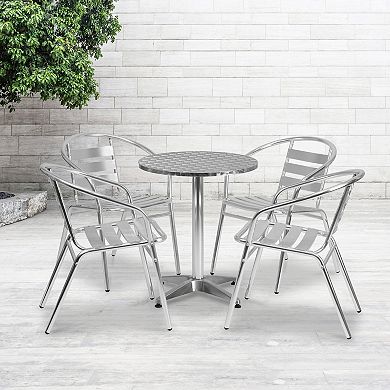 Emma and Oliver 23.5" Round Aluminum Table Set with 4 Slat Back Chairs