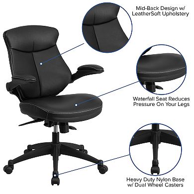 Emma and Oliver Mid-Back Black LeatherSoft Swivel Ergonomic Office Chair & Back Angle Adjustment