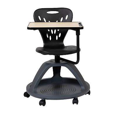 Emma and Oliver Black Mobile Desk Chair - 360° Tablet Rotation and Storage Cubby