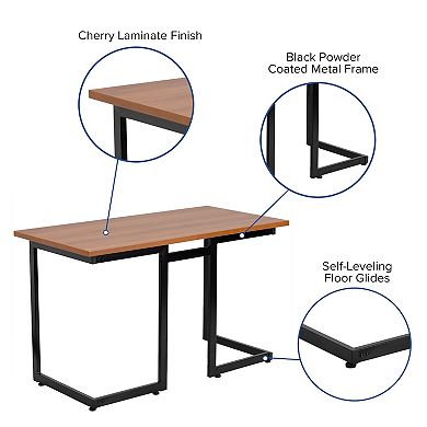 Emma and Oliver Cherry Computer Desk with Black Metal Frame