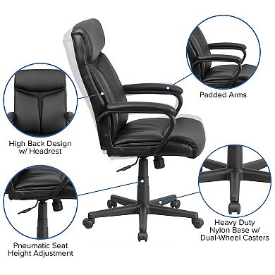 Emma and Oliver High Back Black LeatherSoft/Mesh Accent Swivel Office Chair with Arms