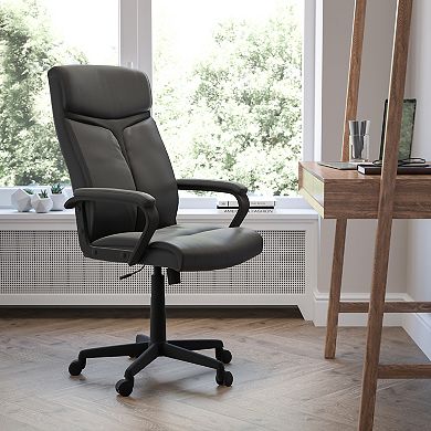 Emma and Oliver High Back Black LeatherSoft/Mesh Accent Swivel Office Chair with Arms