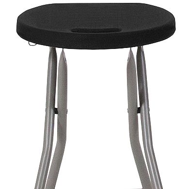 Emma and Oliver Portable Foldable Sports Black Plastic Stool with Metal Frame