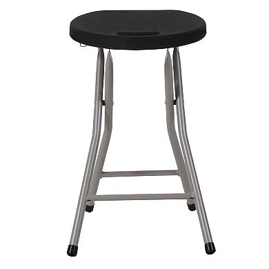 Emma and Oliver Portable Foldable Sports Black Plastic Stool with Metal Frame