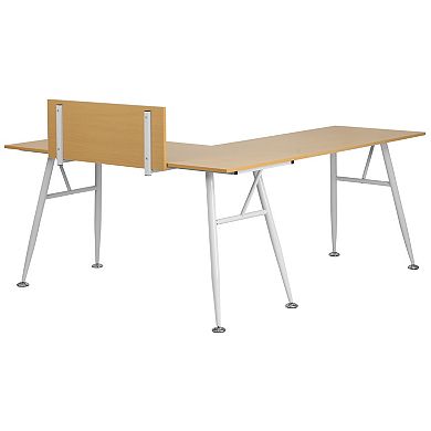 Emma and Oliver Black Laminate L-Shape Computer Desk with Silver Metal Frame