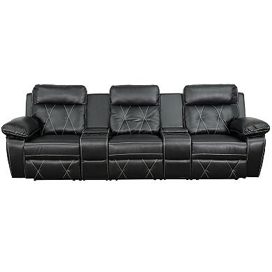 Emma and Oliver Black LeatherSoft 3-Seat Reclining Theater Unit-Straight Cup Holders