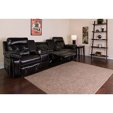 Emma and Oliver Black LeatherSoft 3-Seat Reclining Theater Unit-Straight Cup Holders