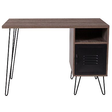 Emma and Oliver Rustic Wood Grain Finish Computer Desk with Metal Cabinet Door