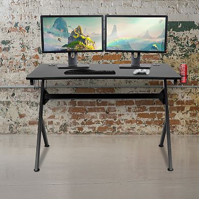 Emma and Oliver Black Computer Table Gaming Desk - Headphone Holder and 2 Cable Management Holes