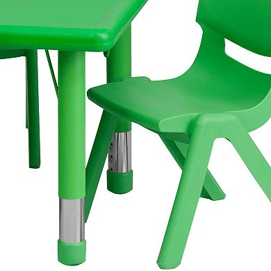 Emma and Oliver 24"W x 48"L Green Plastic Adjustable Activity Table Set-4 Chairs