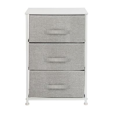 Emma and Oliver 3 Drawer Vertical Storage Dresser with Black Wood Top & Gray Fabric Pull Drawers