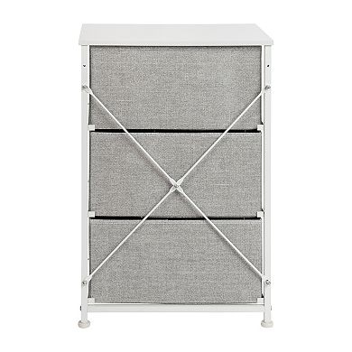 Emma and Oliver 3 Drawer Vertical Storage Dresser with Black Wood Top & Gray Fabric Pull Drawers