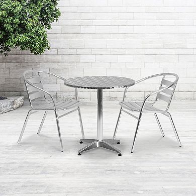 Emma and Oliver 27.5'' Round Aluminum Indoor-Outdoor Table with Base