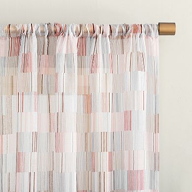 No. 918 Colby Offset Stripes Sheer Rod Pocket Window Curtain Panel