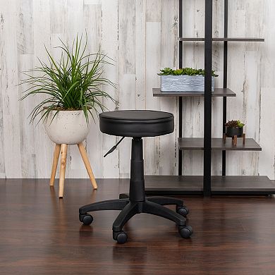 Emma and Oliver Black Adjustable Doctors Stool on Wheels with Ergonomic Molded Seat