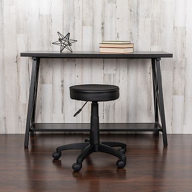 Emma and Oliver Black Adjustable Doctors Stool on Wheels with Ergonomic Molded Seat