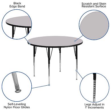 Emma and Oliver 48" Round Grey Thermal Laminate Adjustable Activity Table