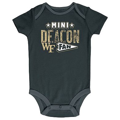 Newborn & Infant Champion Black/Heather Gray/White Wake Forest Demon Deacons Three-Pack Bodysuit Set