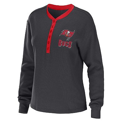 Women's WEAR by Erin Andrews Pewter Tampa Bay Buccaneers Waffle Henley Long Sleeve T-Shirt