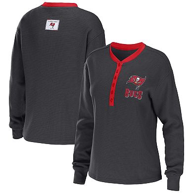 Women's WEAR by Erin Andrews Pewter Tampa Bay Buccaneers Waffle Henley Long Sleeve T-Shirt