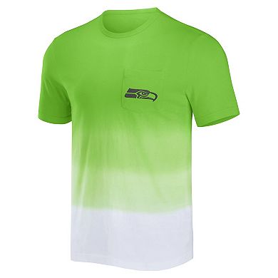 Men's NFL x Darius Rucker Collection by Fanatics Neon Green/White Seattle Seahawks Dip Dye Pocket T-Shirt