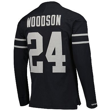 Men's Mitchell & Ness Charles Woodson Black Oakland Raiders Retired Player Name & Number Long Sleeve Top