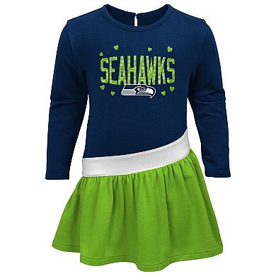 Girls Infant College Navy/Neon Green Seattle Seahawks Heart to Heart Jersey Tri-Blend Dress