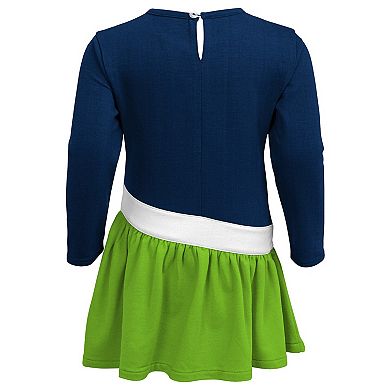 Girls Infant College Navy/Neon Green Seattle Seahawks Heart to Heart Jersey Tri-Blend Dress
