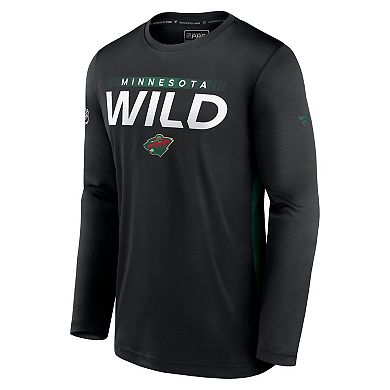 Men's Fanatics Branded Black Minnesota Wild Authentic Pro Rink Performance Long Sleeve T-Shirt