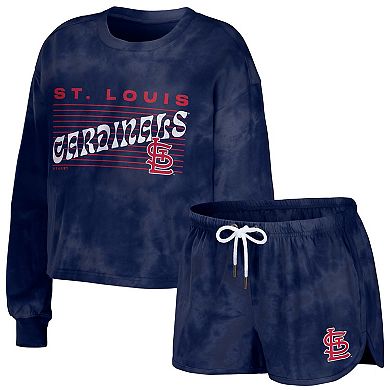 Women's WEAR by Erin Andrews Navy St. Louis Cardinals Tie-Dye Cropped Pullover Sweatshirt & Shorts Lounge Set
