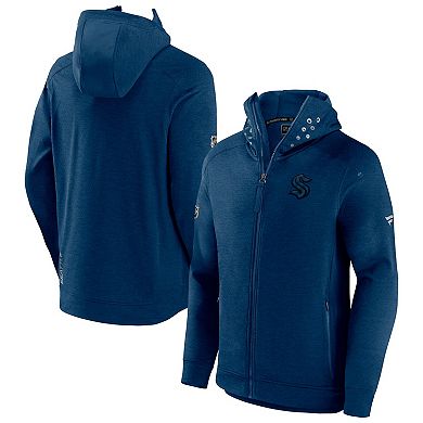 Men's Fanatics Branded Heather Deep Sea Blue Seattle Kraken Authentic Pro Road Tech Full-Zip Hoodie Jacket