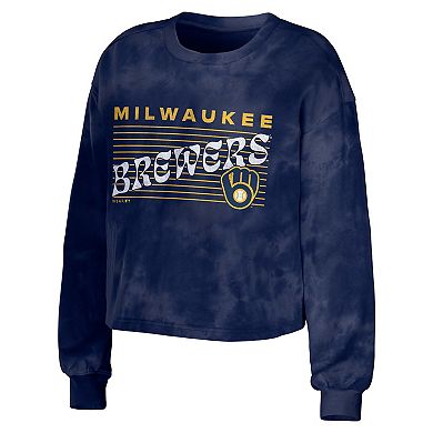 Women's WEAR by Erin Andrews Navy Milwaukee Brewers Tie-Dye Cropped Pullover Sweatshirt & Shorts Lounge Set