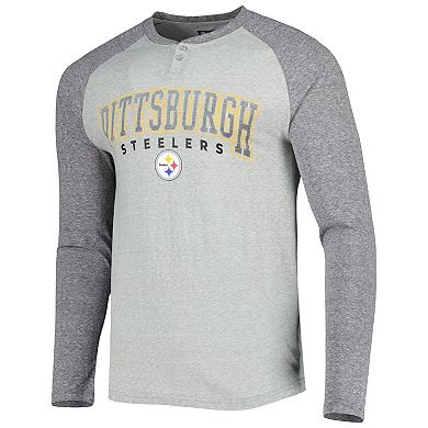 Men's Concepts Sport Heather Gray Pittsburgh Steelers Ledger Raglan Long Sleeve Henley T-Shirt