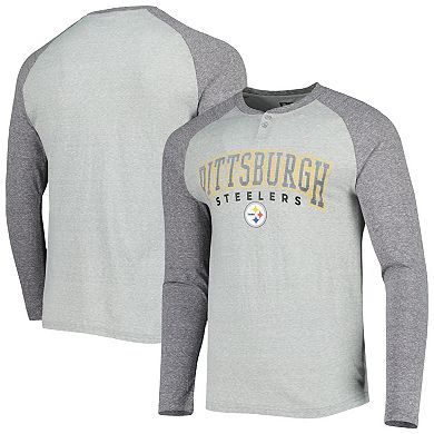 Men's Concepts Sport Heather Gray Pittsburgh Steelers Ledger Raglan Long Sleeve Henley T-Shirt