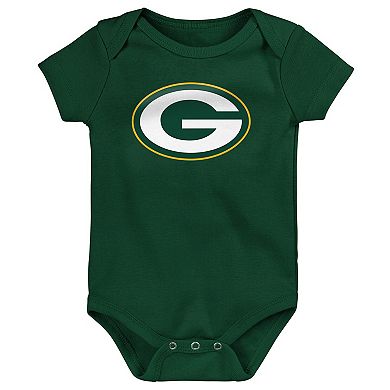 Infant Green/Gold/Heathered Gray Green Bay Packers 3-Pack Game On Bodysuit Set