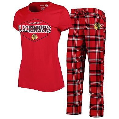 Women's Concepts Sport Red/Black Chicago Blackhawks Badge T-Shirt & Pants Sleep Set