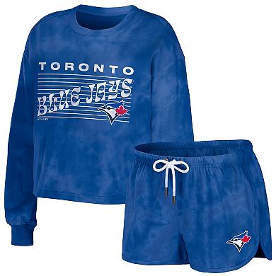 Women's WEAR by Erin Andrews Royal Toronto Blue Jays Tie-Dye Cropped Pullover Sweatshirt & Shorts Lounge Set