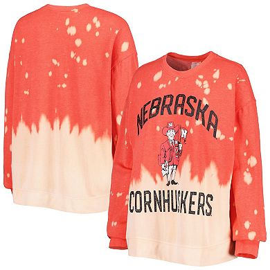 Women's Gameday Couture Red Nebraska Huskers Twice As Nice Faded Dip-Dye Pullover Long Sleeve Top