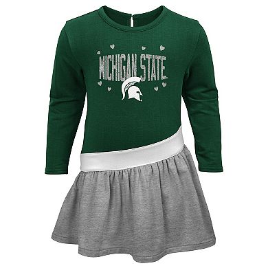 Girls Infant Green/Heathered Gray Michigan State Spartans Heart to Heart French Terry Dress