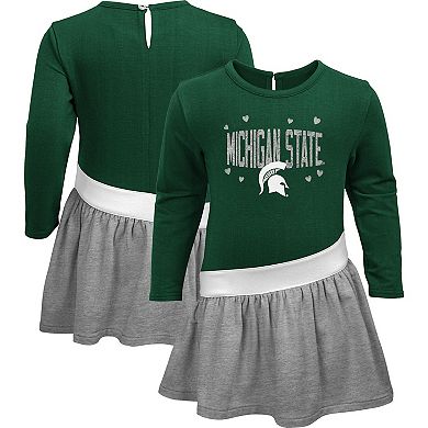 Girls Infant Green/Heathered Gray Michigan State Spartans Heart to Heart French Terry Dress