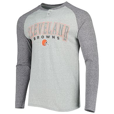 Men's Concepts Sport Heather Gray Cleveland Browns Ledger Raglan Long Sleeve Henley T-Shirt
