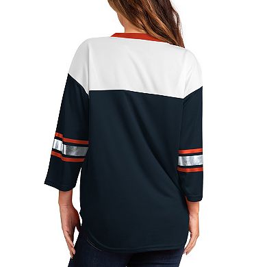 Women's G-III 4Her by Carl Banks Navy/White Chicago Bears Double Team Three-Quarter Sleeve Lace-Up T-Shirt