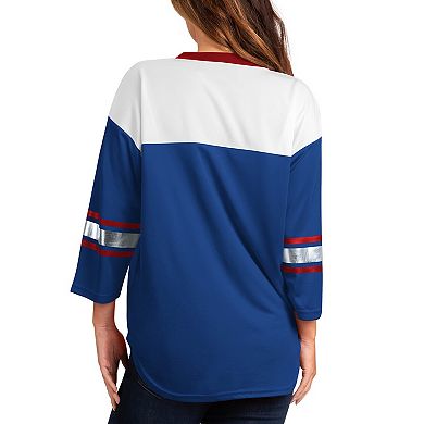 Women's G-III 4Her by Carl Banks Royal/White Buffalo Bills Double Team Three-Quarter Sleeve Lace-Up T-Shirt