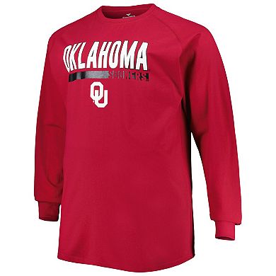 Men's Crimson Oklahoma Sooners Big & Tall Two-Hit Raglan Long Sleeve T-Shirt