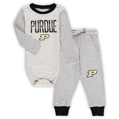 Infant Wes & Willy Heather Gray Purdue Boilermakers Jie Jie Long Sleeve Bodysuit & Pants Set